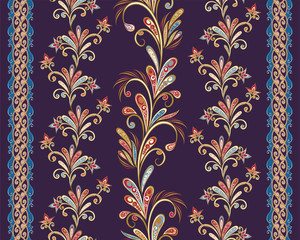 Seamless vintage borders. Traditional East style, ornamental floral elements.