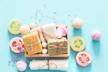 composition with spa items on a colored background