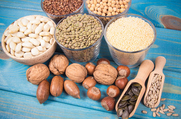 Food products containing protein of vegetable origin.