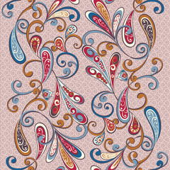 Abstract vintage pattern with decorative flowers, leaves and Paisley pattern in Oriental style.
