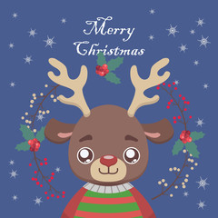 Christmas background illustration with little reindeer