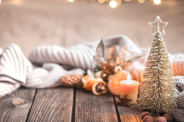 Festive Christmas cozy atmosphere with home decor