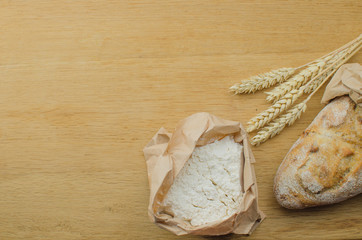 Homemade garlic nut bread on a wooden background