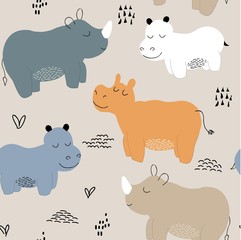 Hippopotamus seamless pattern. childish Vector illustration for fabric, textile, clothes, wallpaper,