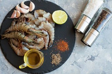 Shrimps and ingredients for seafood dish