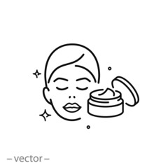 Skin care icon, cosmetic cream, woman's face linear sign on white background - editable vector illustration eps10