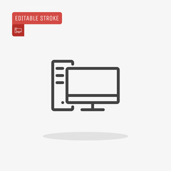 Outline Computer monitor with system unit icon isolated on grey background. Line pc system case symbol for website design, mobile application, ui. Editable stroke. Vector illustration. Eps10.
