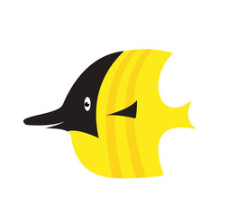 An illustration of a happy yellow cartoon fish character waving.