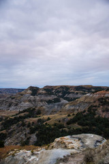 Fototapeta na wymiar Rugged Landscapes of Theodore Roosevelt National Park in Autumn 