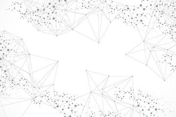 Structure molecule and communication. Dna, atom, neurons. Scientific concept for your design. Connected lines with dots. Medical, technology, chemistry, science background. Vector illustration.