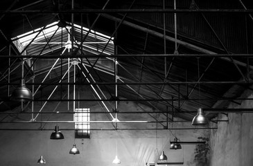 Black and white old place. Skylight detail