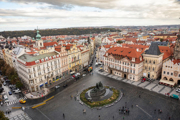 Fototapeta na wymiar Prague, old town square, aerial view, Czech Republic, cloudy day