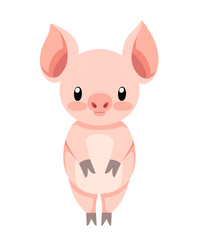 Cute pig standing. Cartoon character design. Flat little piggy. Vector illustration isolated on white background