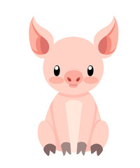 Cute pig sitting. Cartoon character design. Flat little piggy. Vector illustration isolated on white background