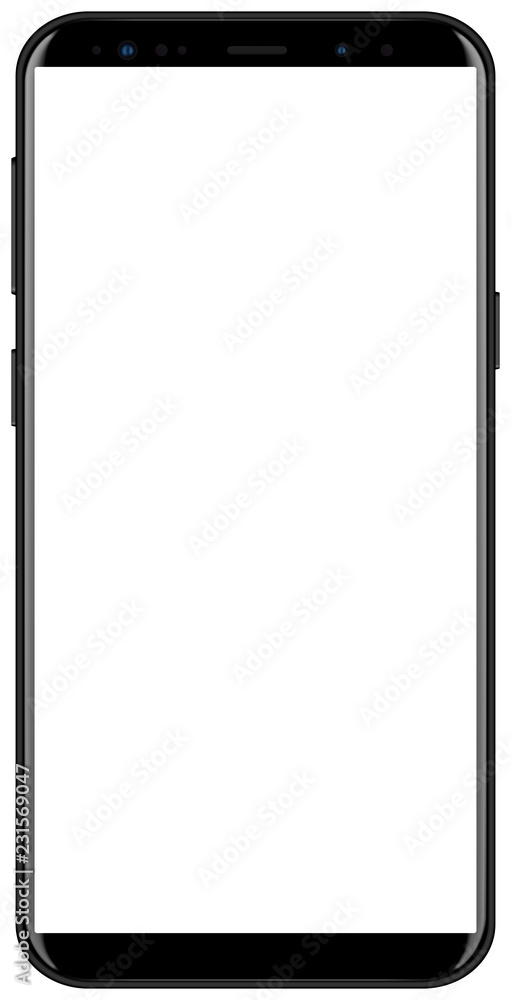 Fototapete brand new smartphone black color with white screen mockup. front view of modern android multimedia s