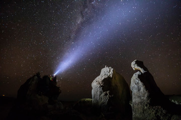 The amazing night skies at Atacama Desert, here in the coast area with the Virgin rock formation...