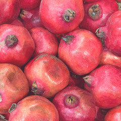 Fresh pomagranatesas a background (top view)