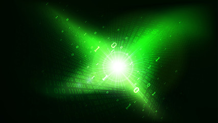 Binary code in abstract futuristic cyberspace, matrix shining green background with digital code, big data in the cloud service, machine learning technology for artificial intelligence