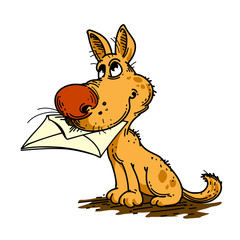 Cute Dog Holding Letter Illustration 