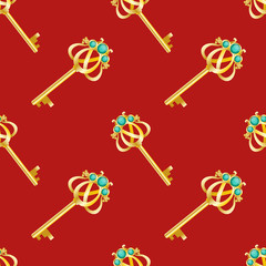 Seamless red background with gold keys