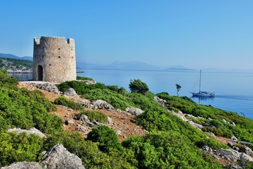 Greece, the island of Ithaki -old windmill in Kioni
