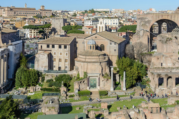 View of the Roman Forum and the city of Rome from Palatine Hill. The forum with its adjoining...
