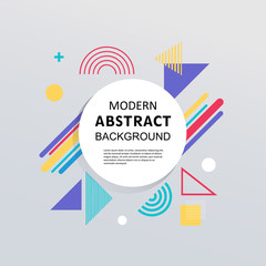 Abstract geometric memphis flat pattern colorful design and background with badge. EPS 10 Vector. Use for modern design, decorated, fashion, template, cover, flyer.