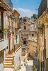 Scenic sight in Ragusa Ibla with the Holy Souls in Purgatory Church. Sicily, southern Italy.