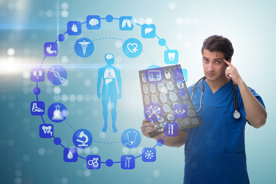 Doctor looking at x-ray image in telehealth concept