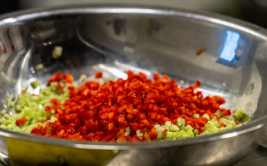 Prepared Ingredients for Salad in a Steel Bowl