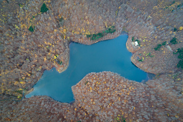 Aerial view of Morske oko in Vihorlat Mountains, Slovakia