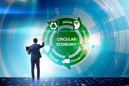 Concept of circular economy with businessman