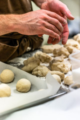 Male Chef Preparing Bread Dough for Selfmade Bread and Patties