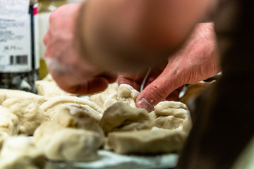 Male Chef Preparing Bread Dough for Selfmade Bread and Patties
