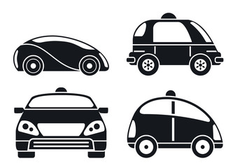 Driverless car icon set. Simple set of driverless car vector icons for web design on white background