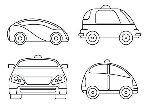 Driverless Smart Car Icon Set. Outline Set Of Driverless Smart Car Vector Icons For Web Design Isolated On White Background