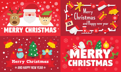 Merry christmas banner set. Flat illustration of merry christmas vector banner set for web design