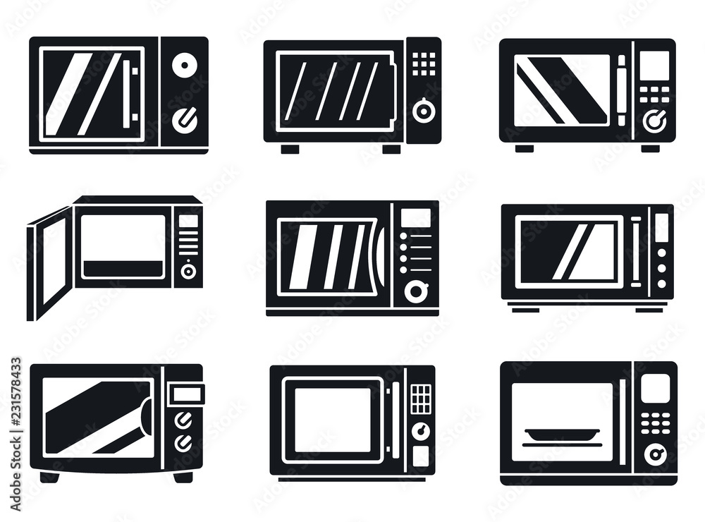 Poster microwave oven icon set. simple set of microwave oven vector icons for web design on white backgroun