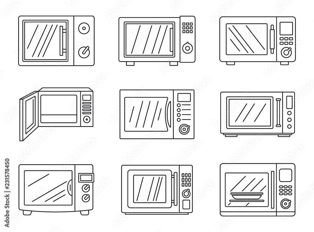 Poster modern microwave icon set. outline set of modern microwave vector icons for web design isolated on w