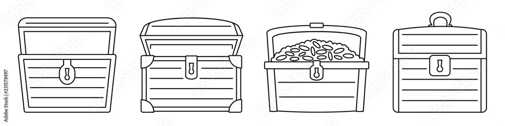 Aufkleber old dower chest icon set. outline set of old dower chest vector icons for web design isolated on whi