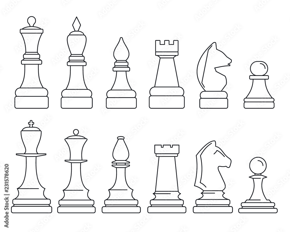 Poster chess piece icon set. outline set of chess piece vector icons for web design isolated on white backg
