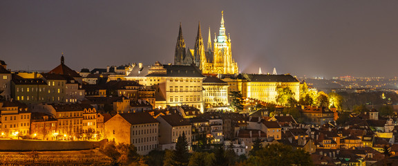 Fototapeta na wymiar Prague Castle panorama by night, Prague, Czech Republic