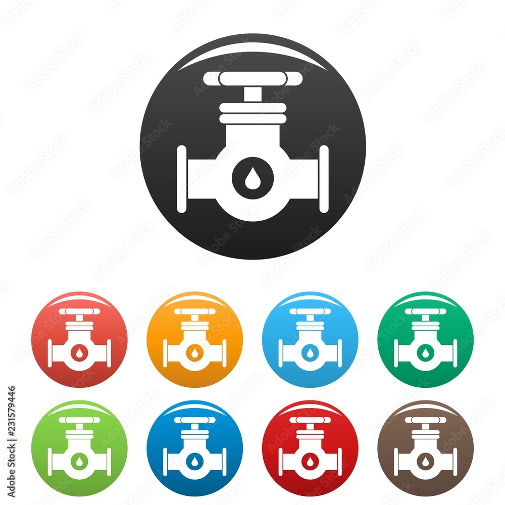 Poster petrol tap pipe icons set 9 color vector isolated on white for any design