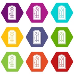 Arched door icons 9 set coloful isolated on white for web