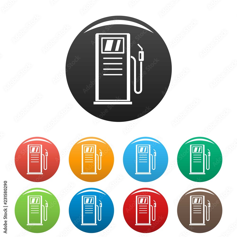 Poster gas station icons set 9 color vector isolated on white for any design
