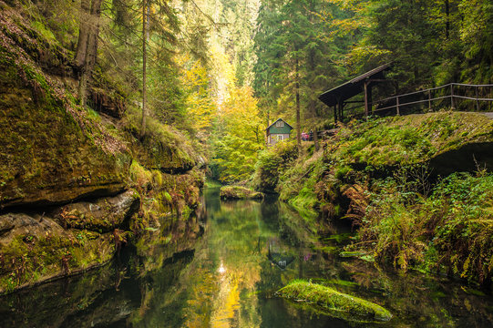 Picturesque view of Hrensko national Park, situated in Bohemian Switzerland, Czech Republic 