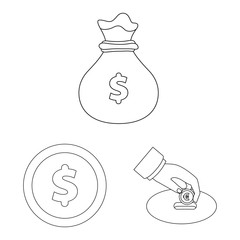 Isolated object of bank and money sign. Collection of bank and bill vector icon for stock.