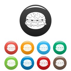 Cheeseburger icons set 9 color vector isolated on white for any design