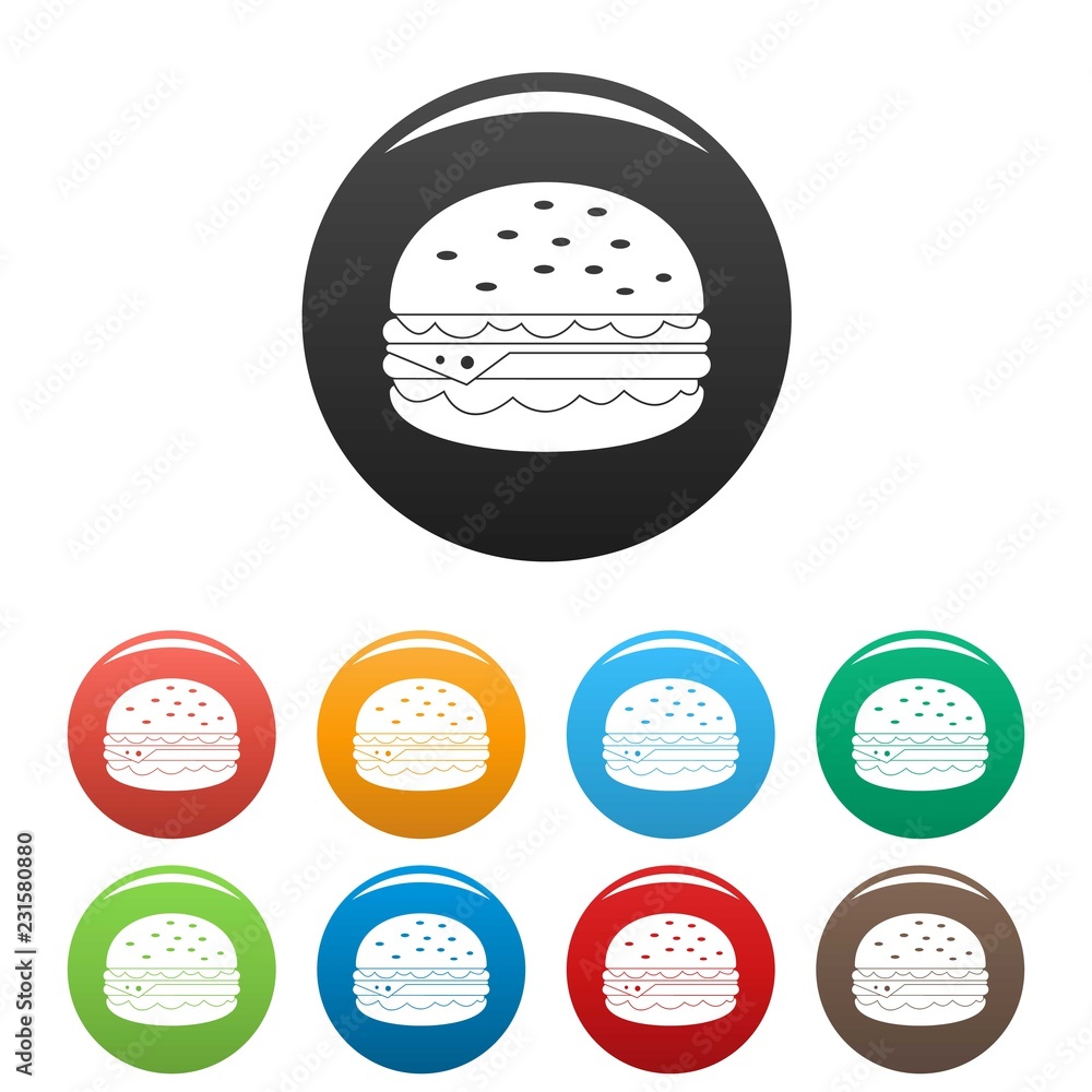 Poster Unhealthy burger icons set 9 color vector isolated on white for any design