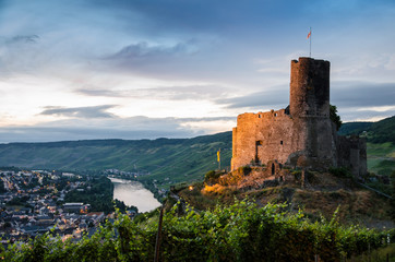 Burg Ruine und Weinberge &uuml;ber der Mosel in Bernkastel Kues in Deutschland